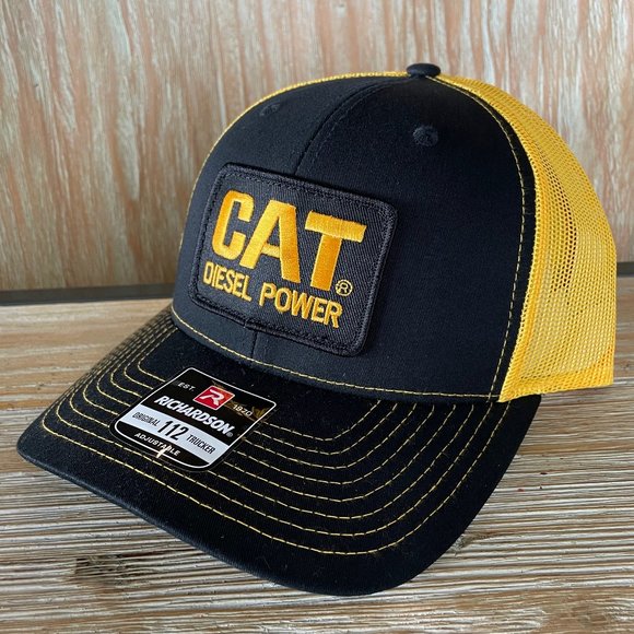 Caterpillar CAT Diesel Power Vintage Patch Hat - New Black & Gold Richardson 112 - Picture 2 of 6